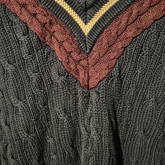 Vintage 90s New River Co Cable Knit V-Neck Sweater 100% Cotton Preppy Size M - Picture 3 of 7